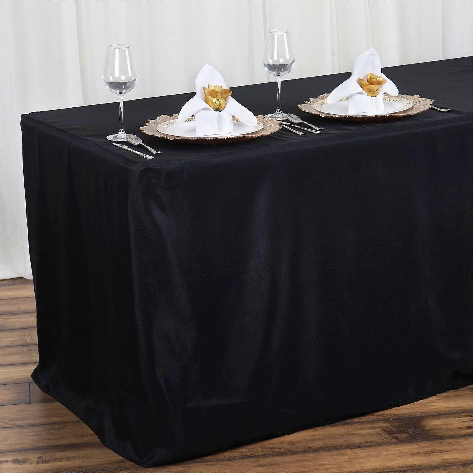 4FT Black Fitted Polyester Rectangular Table Cover