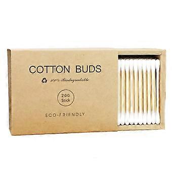 Cotons-tiges de 200 unités, cotons-tiges en bambou naturel biodégradables pour la beauté, la sécurité, le nettoyage des oreilles et les soins quotidiens (1 paquet (200))