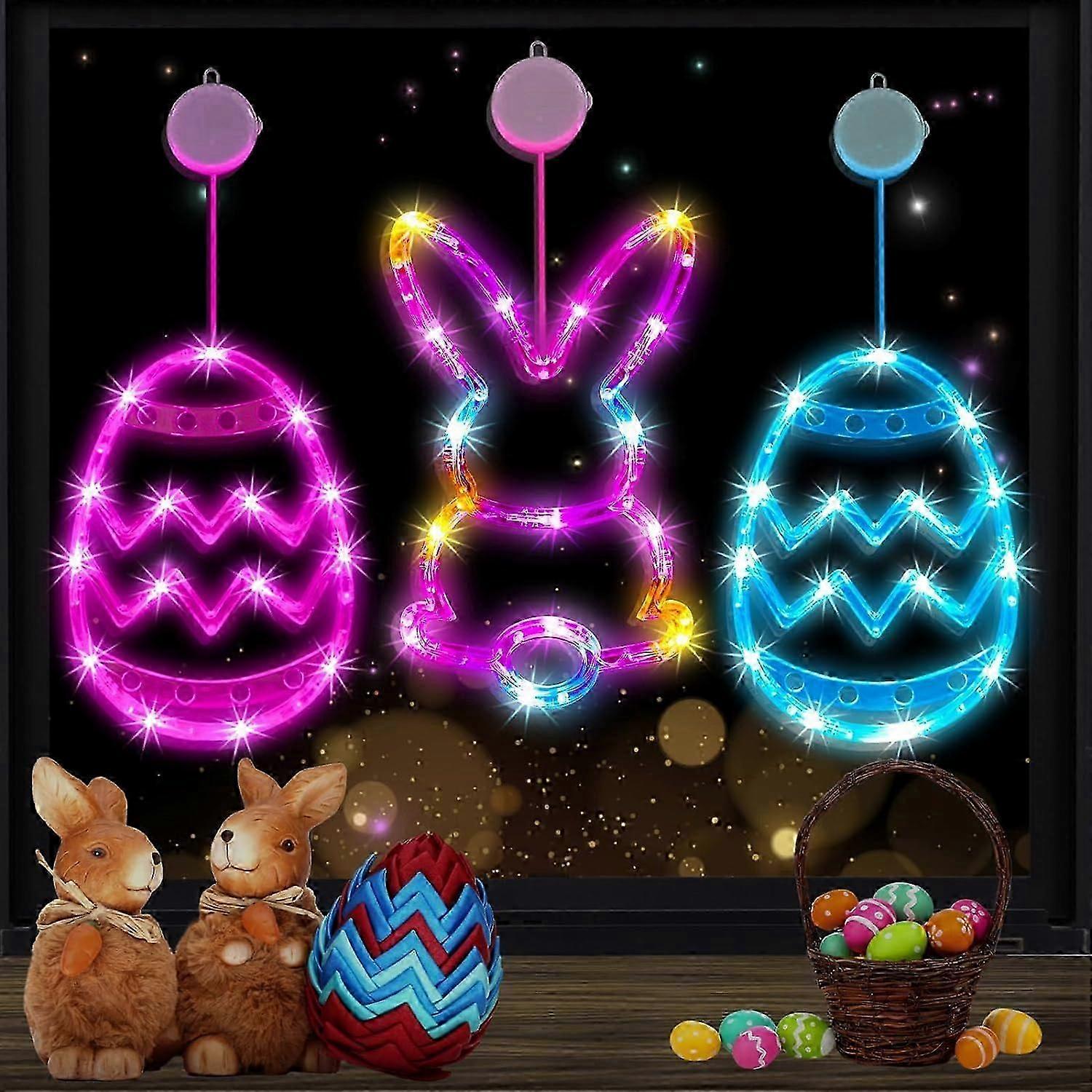 Easter Decorations 3Pack Bunny Eggs Lights Easter Window Lights Easter Decorations for The Home (3Pack)