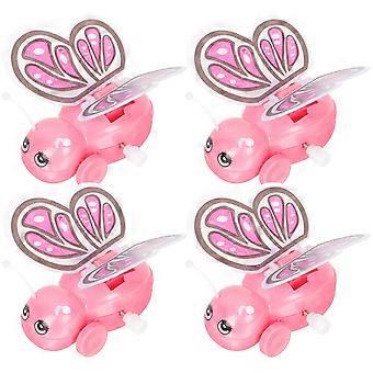 Clockwork Butterflies Wind-Up Toy Plaything for Home 4Pcs Pink Plastic