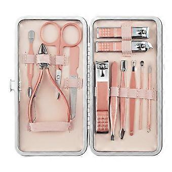 Maniküre-Set, Pediküre-Kit Nagelschere Edelstahl Professionelle Zehennägel Nagelhautschneider Fingernägel Pflegeset mit rosa Leder Reise