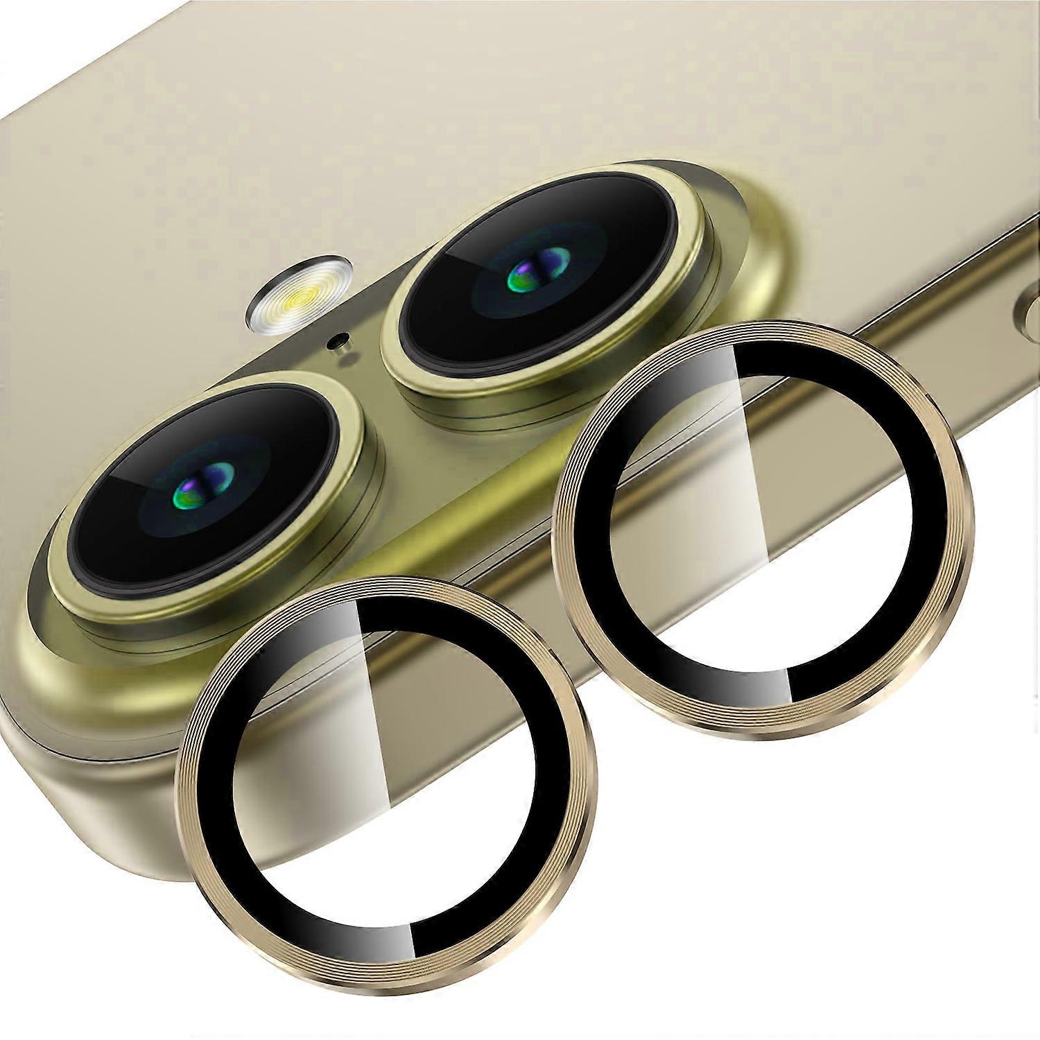 For Apple iPhone 16 / 16 Plus Aluminum Ring Camera + H9 Tempered Glass Gold
