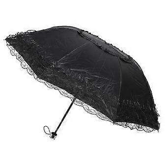 Lace Umbrella 2 Pcs Black Steel Vinyl Cloth Windproof Non-slip Grip Compact Sun Rain Protection for Outdoor