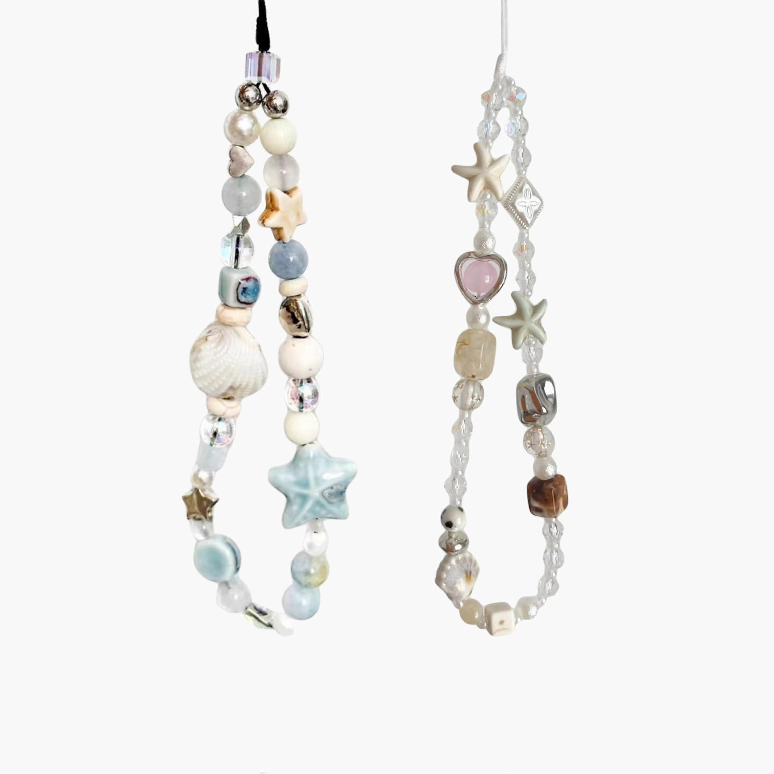 2Pcs Beaded Camera Strap Set with Crystal Pearl Design, Quick Detach and MultiDevice Compatibility