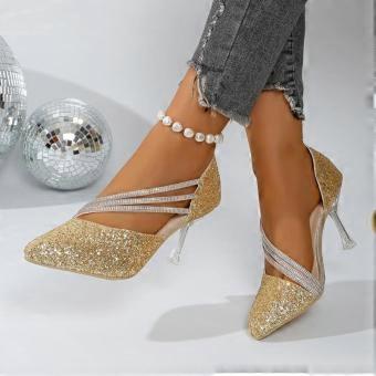 Temperament Stiletto Single Shoes Autumn New Pointed Toe Sequin Slip-on Anti-Slip Wear-Resistant High Heels