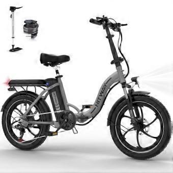 Vélo électrique HITWAY 20" pliable - Batterie 36V - 13Ah - Moteur 250W - 7 vitesses - Argent