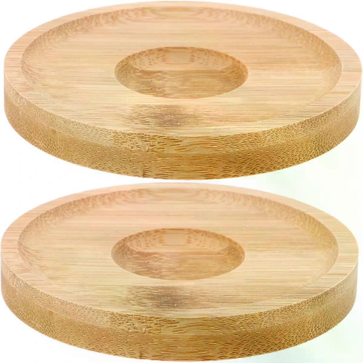 Glasses Bamboo Coasters 2Pcs Smooth Rotation for Bar