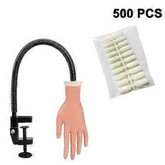 Flexible Movable Nail Practice Hand with 500 Fake Nails for Manicure Training