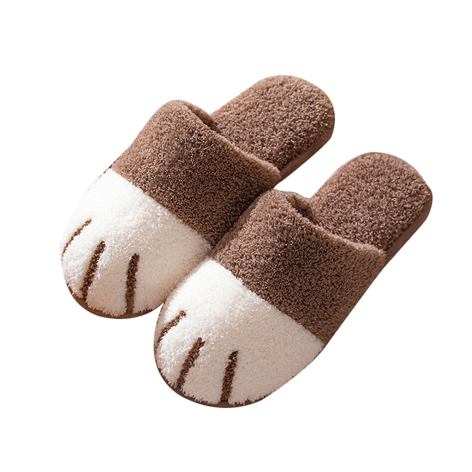 Warm Plush Slippers Cute Cat Paw Shaped Fuzzy Slip On House Shoes Winter Soft Cozy Anti-skid Feet Wear For Indoor New