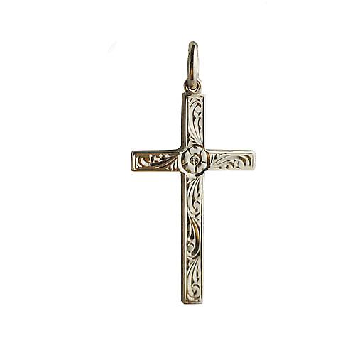 9ct Gold 30x18mm victorian hand engraved solid block Cross