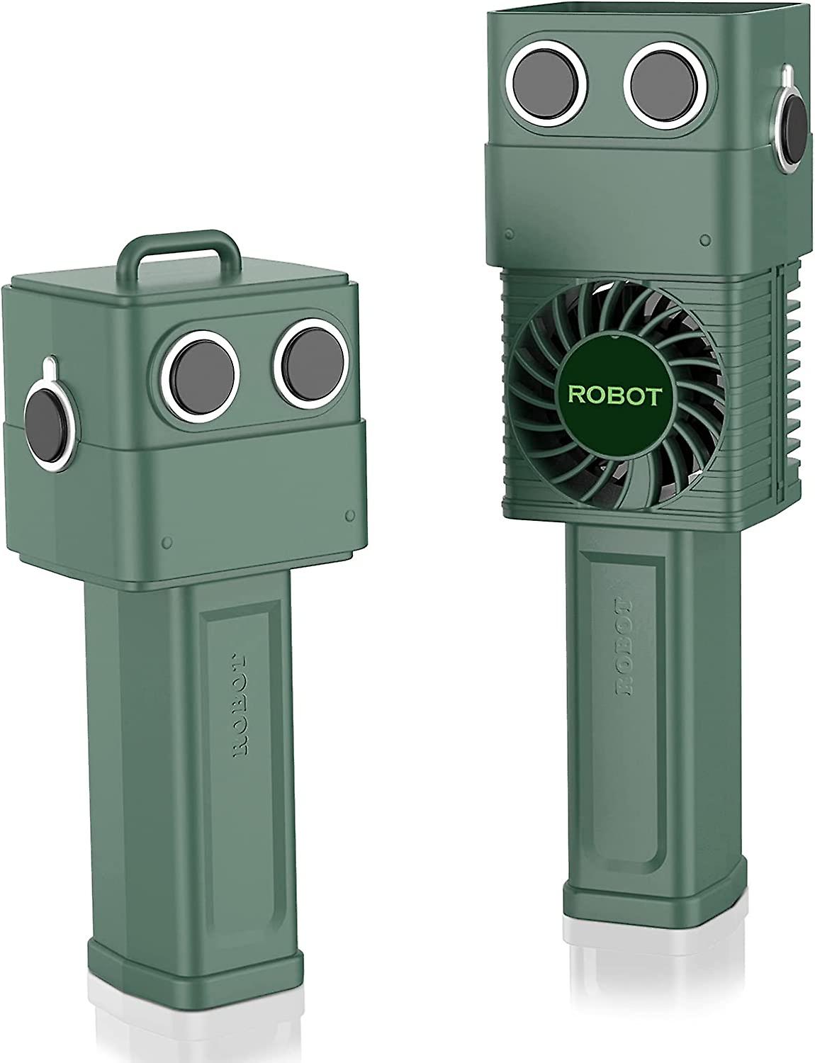 Kid Robot Handheld Fan, color-change Head Robot Toy - Small Handheld Fan with 3 Speed for Desk, Outdoors, Hiking, Camping, Travel - Green