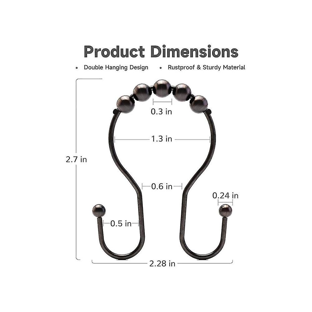 Shower Curtain Hooks, Shower Curtain Rings Bronze, Rust Proof Double