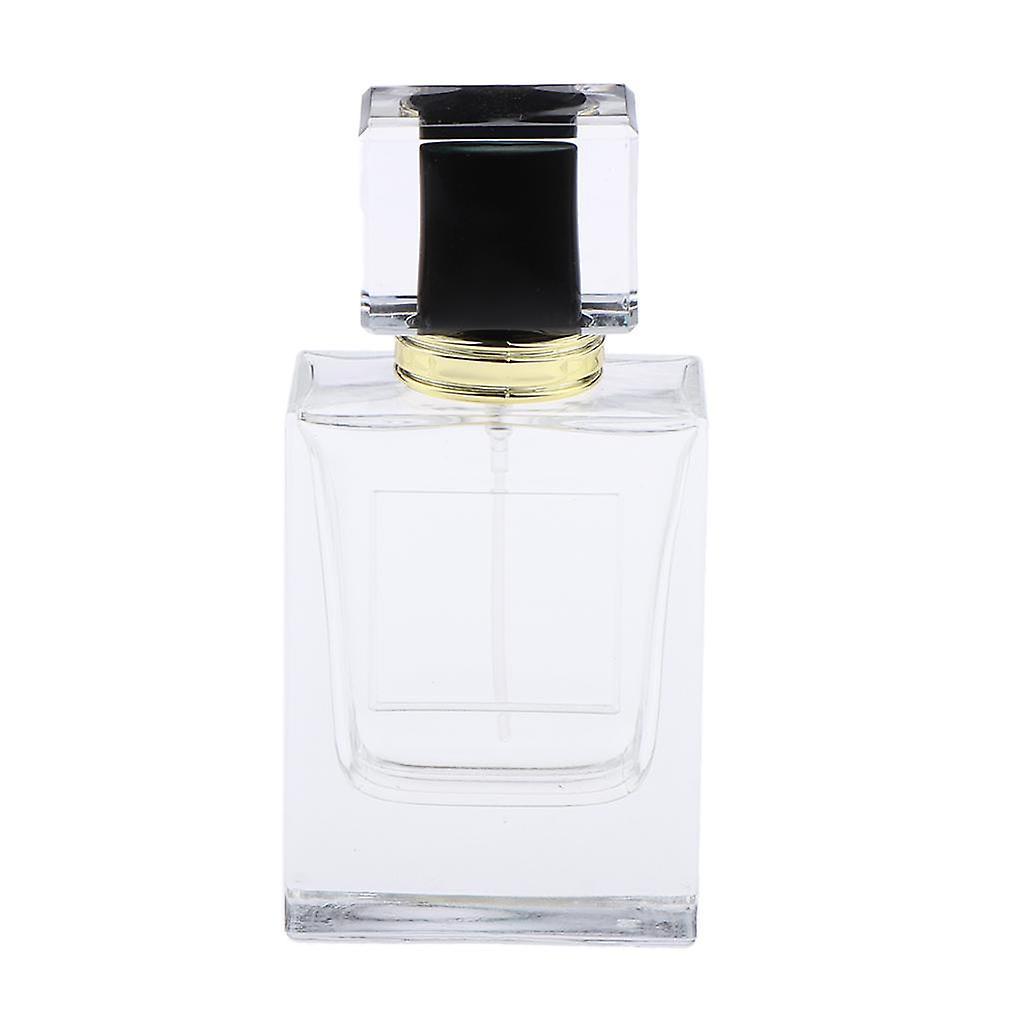 Square 50ml Empty Perfume Bottle Transparent Glass Black Lid