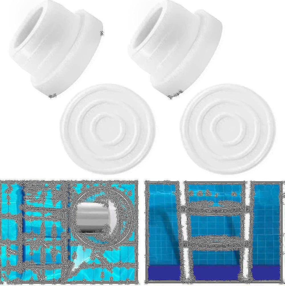 2pcs Pool Ladder Bumpers For Inground Pool, White Rubber Inground Pool Ladder Caps Fits 1.90 Swimming Pool Ladder