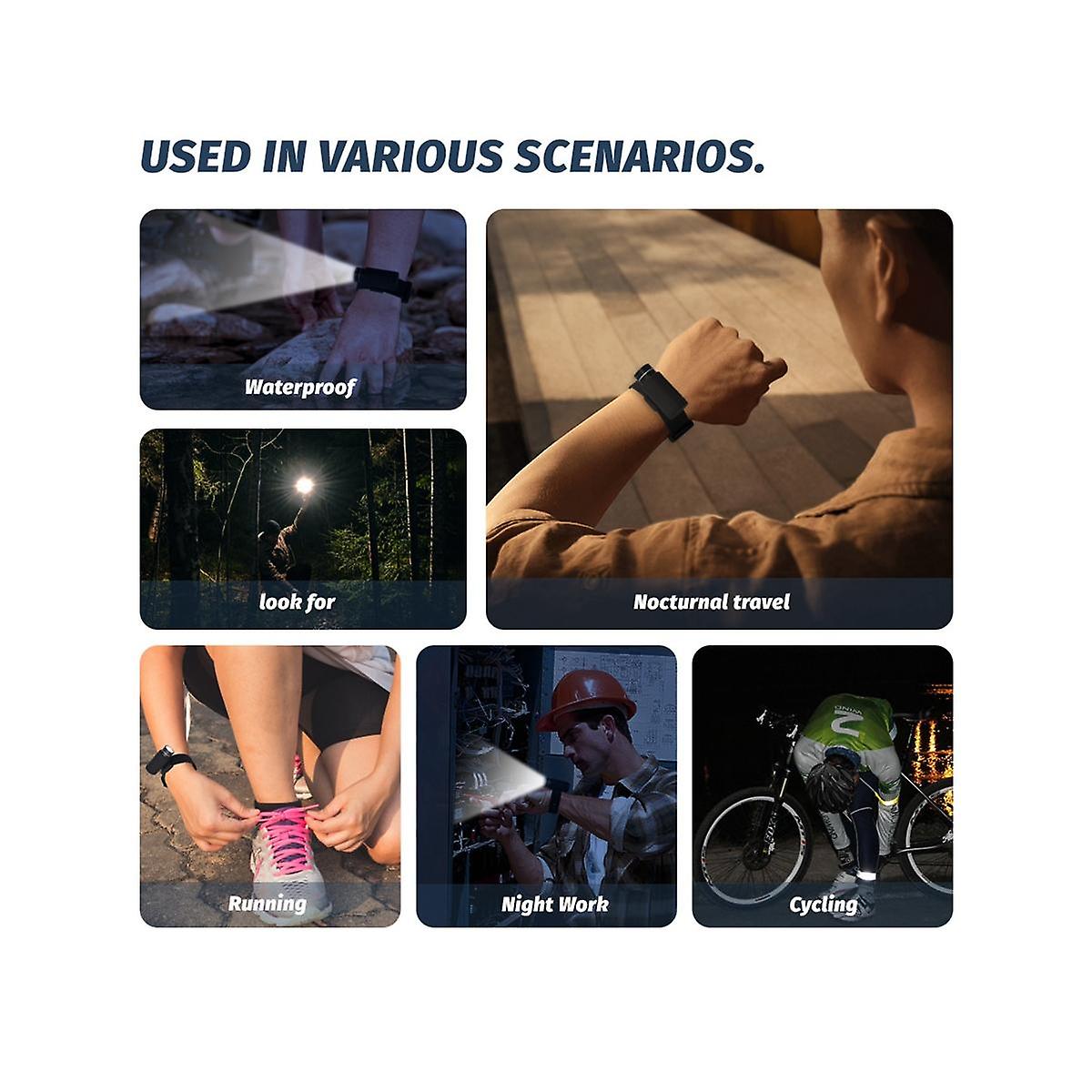 LED Wrist Flashlight Torch USB Rechargeable Outdoor Camping Waterproof IP67 Lamp for Dog Walking Ha
