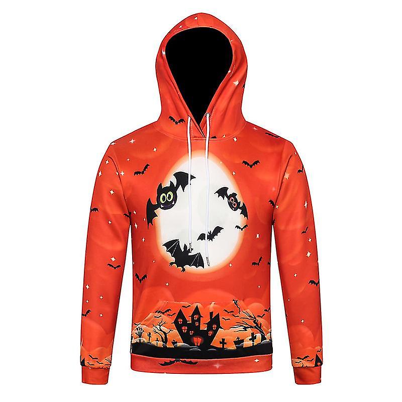 Halloween Digital Printing 3d Hooded Sweatshirt Pumpkin Bat Pattern Long Sleeve Hatshirt In Stock Best Seller