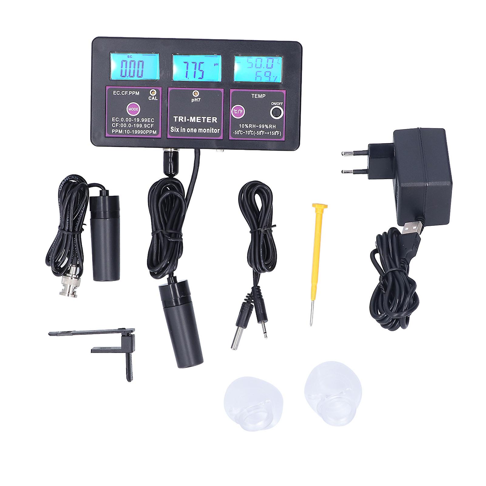 Multi-Parameter Water Tester for Aquariums and Hydroponics - pH, Temp, EC, CF, RH, TDS with EU Plug