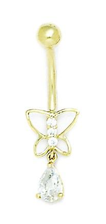 14K イエローゴールドキュービックジルコニア 14 ゲージ バットフライ ドロップ ボディ ジュエリー ベリー リング 30x9mm - ボディ ピアス - 女性用