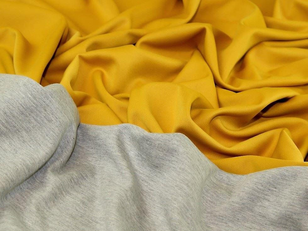 Minerva Reversible Scuba Stretch Knit Fabric Mustard & Grey - per metre