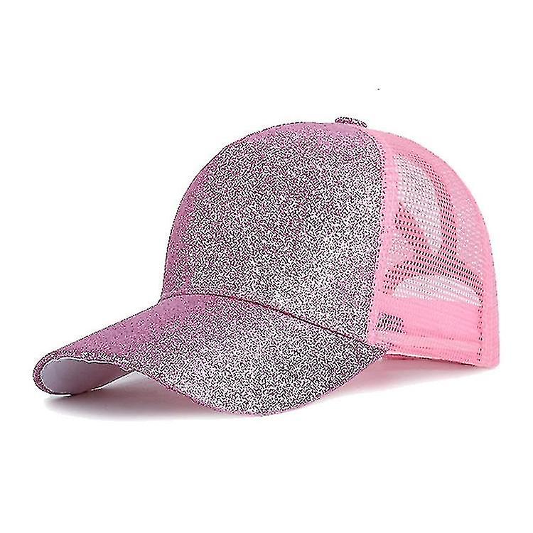 帽子ピンクスパンコールコットン野球帽バックオープニングメッシュポニーテールキャップサイズ:調節可能