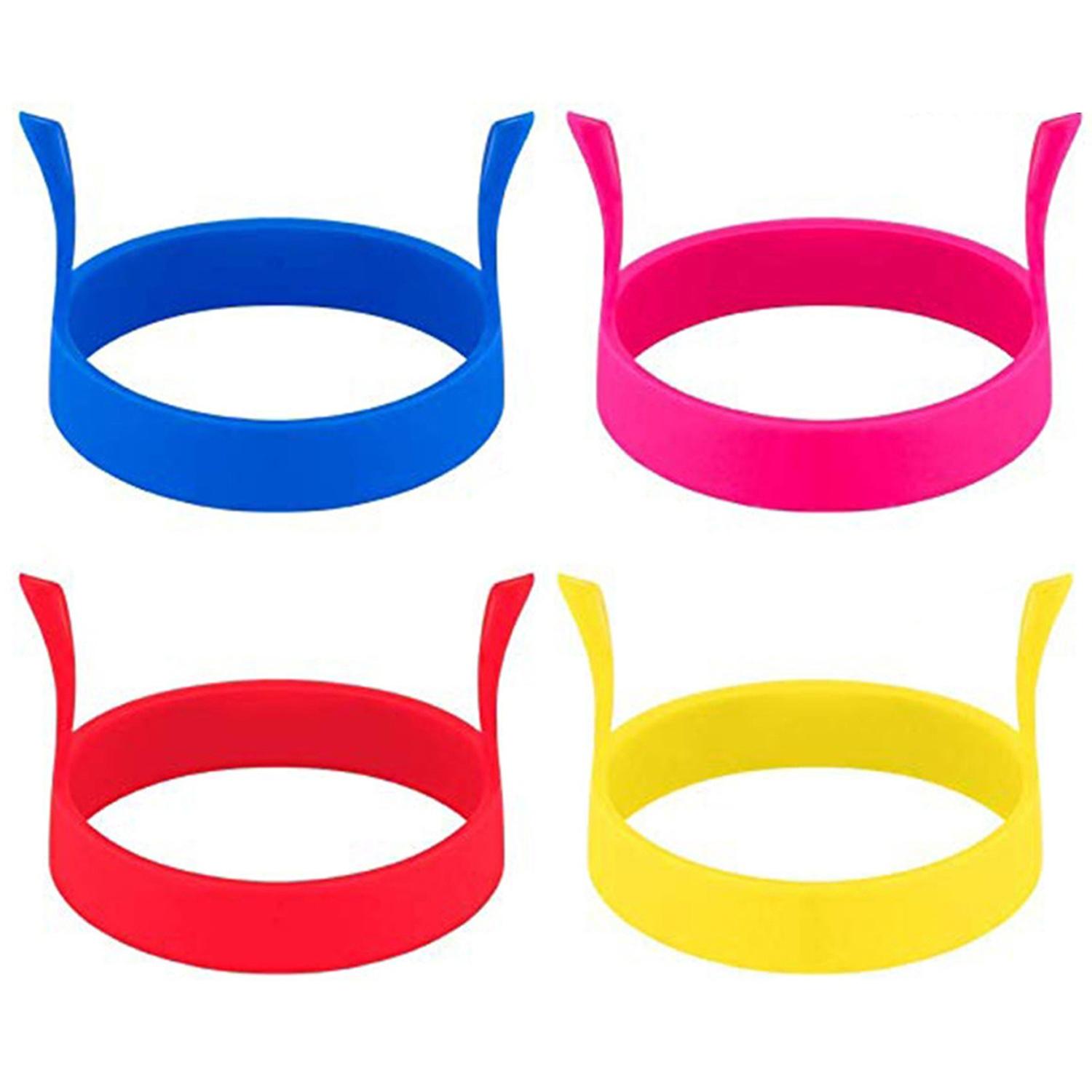 ZHOUBA 4Pcs Mould Round Egg Rings Dual Handle Simple Operation Deformation Resistant Egg Ring Mould