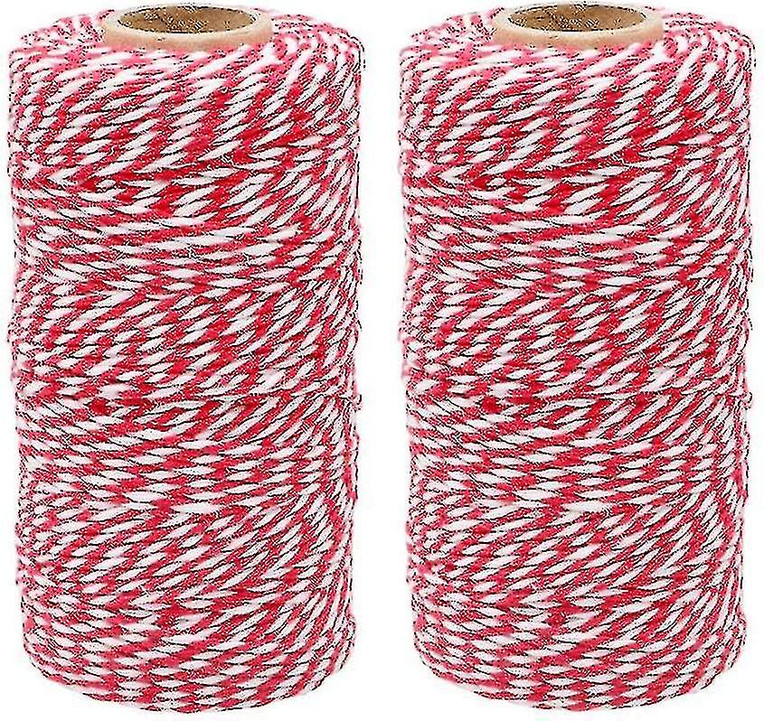 200m Red And Black String Twine, Craft Cotton Thread Durable Twine Perfect For Baking(whit+red)*2