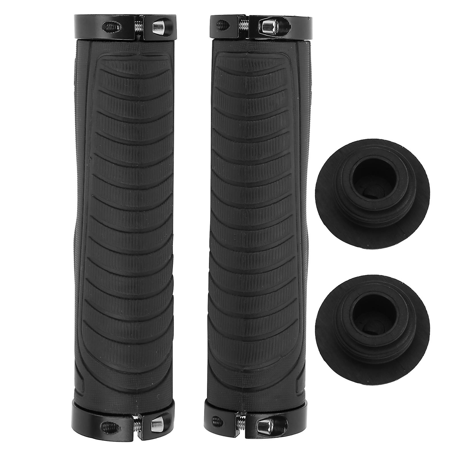 Qukaim Rubber Handlebar Mountain Bike Soft Handlebar, Bicycle Double Lock Rubber Handle, Anti-Slip, Black