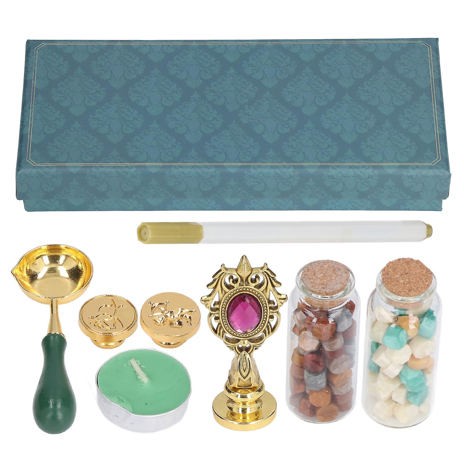Wax Stamp Kit Clear Engraving Removable Handle Fine Ceraceous Exquisite Workmanship Stamp Wax FurnaceSP272 Antique Gold Amaranth Rhinestone Handle