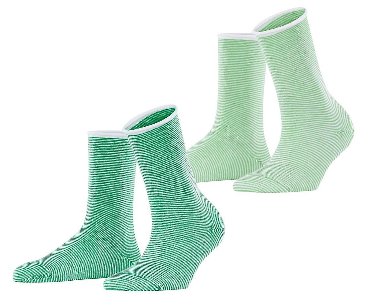 Esprit Allover Stripe 2 Pack Socks - Green