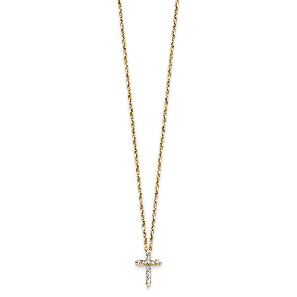 10mm 14Kソリッドイエローゴールド宗教信仰クロスペンダントチェーンチェーンネックレス付き女性と男性