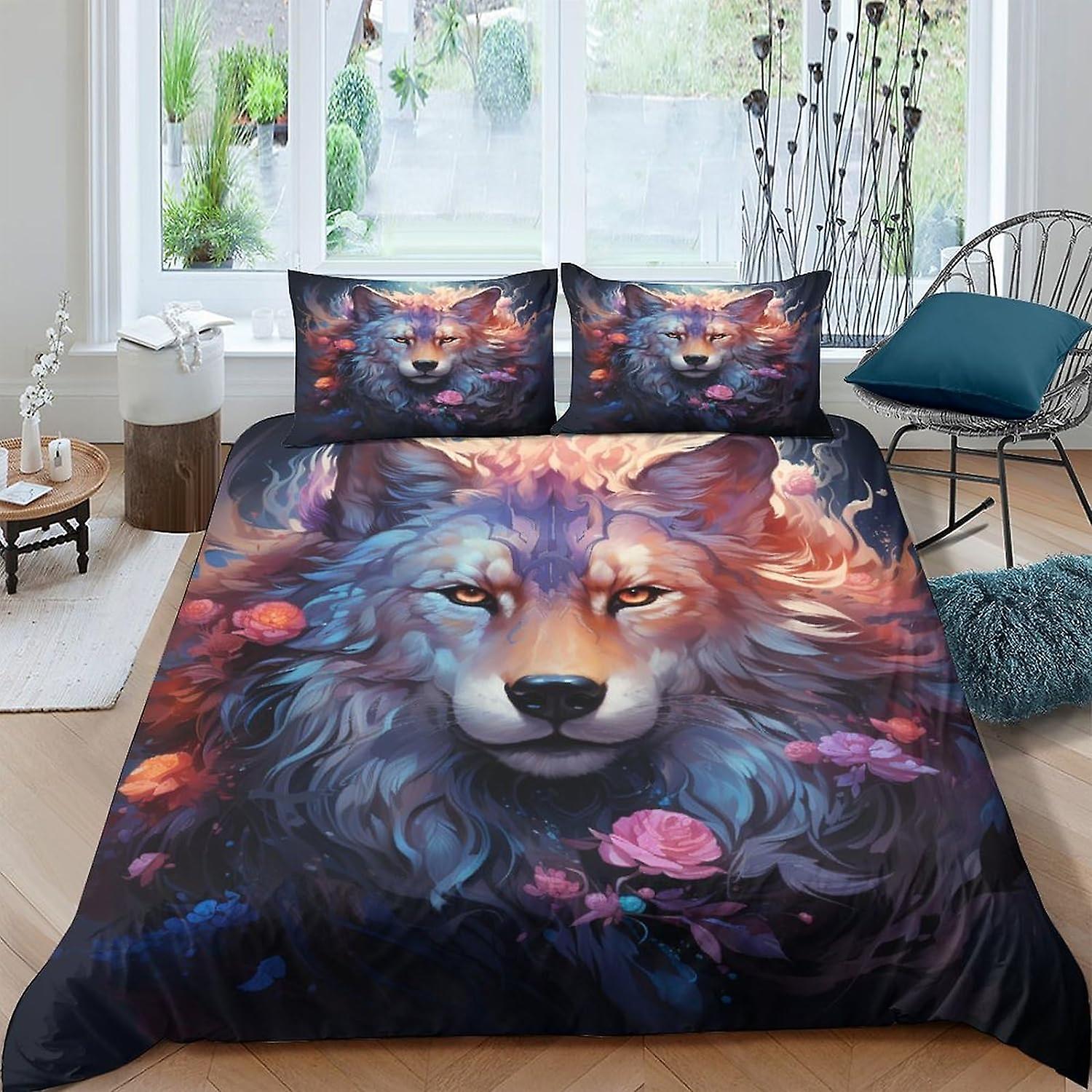 EKENOZ vargpåslakan mikrofiber sängkläder, 3D-tryck påslakan och örngott, med dragkedja, mjukt täcke för män kvinna barn 3 