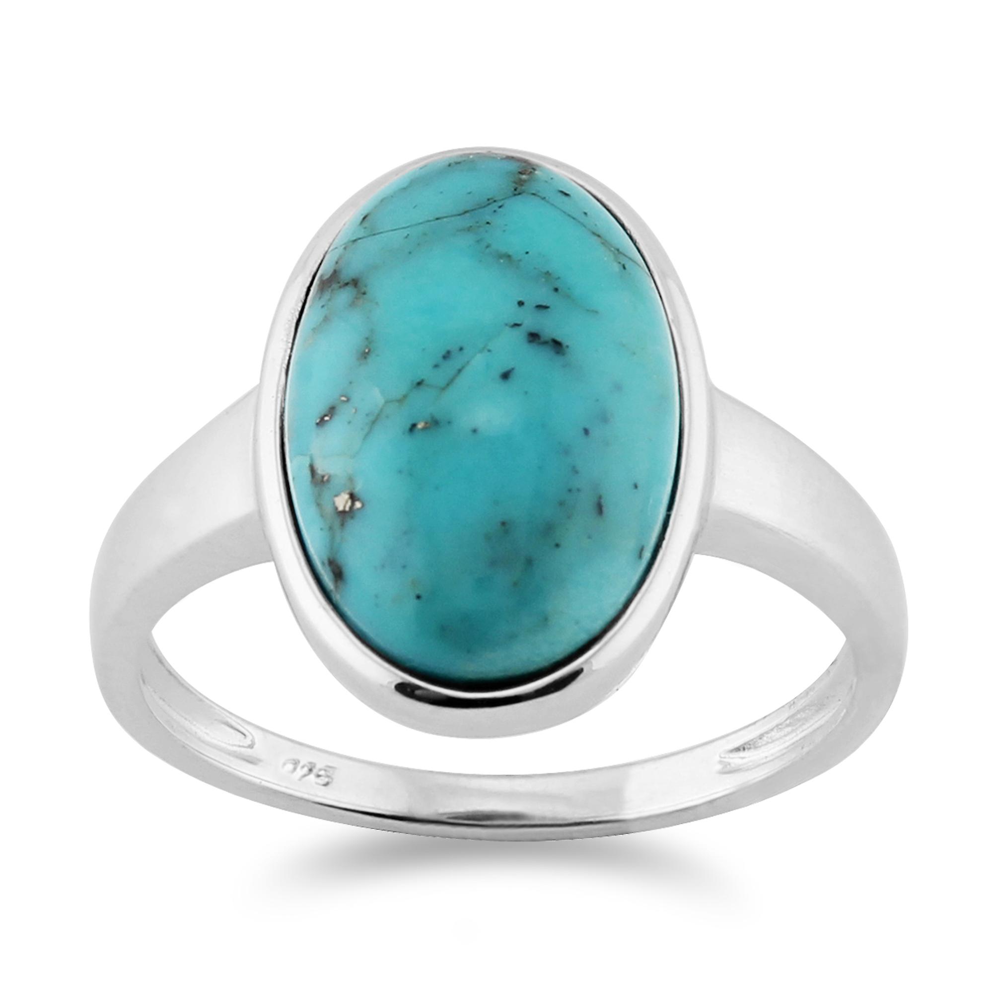 Classic Oval Turquoise Cabochon Bezel Set Cocktail Ring in 925 Sterling Silver 271R015201925