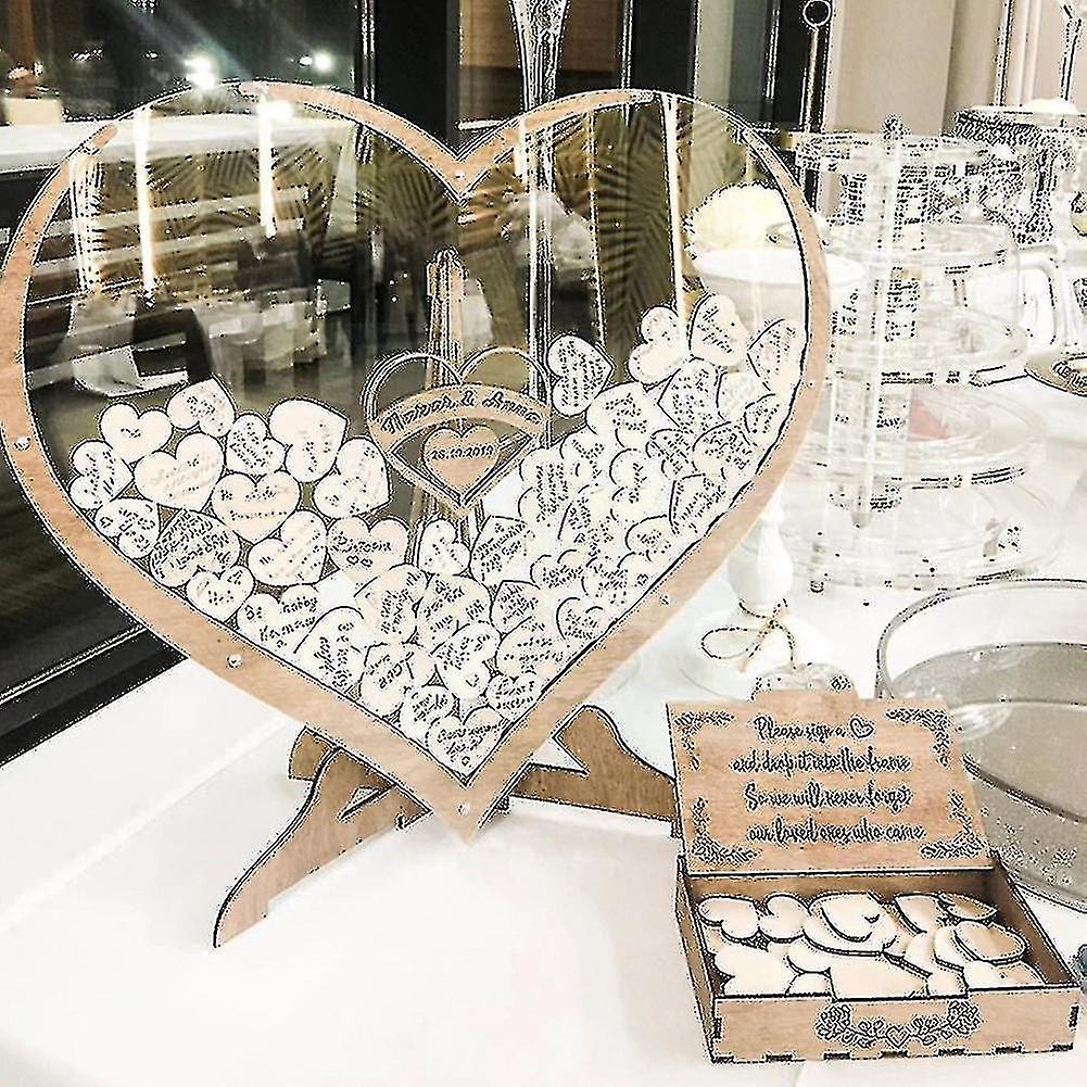 Wooden Heart-shaped Wedding Guestbook Ornaments Transparent Drop 3d Antique Commemorative Box Signat