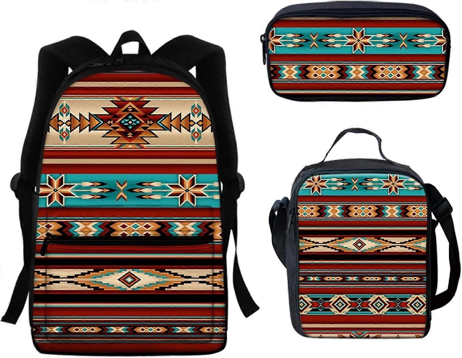 العرقية القبلية طباعة كمبيوتر محمول حقيبة ظهر كبيرة السعة حقائب مدرسية محمولة Daypack للتسوق في مكتب السفر ، نمط الأزتك