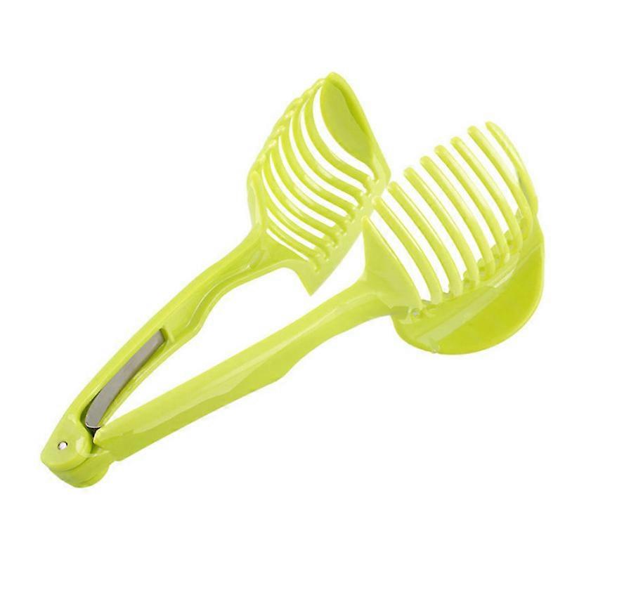 Green Round Shaped Handheld Fruit Slicer Tomato  Multi-functional Serving Tong 2 pcs,18.5cm