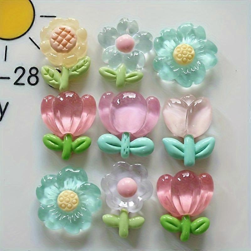 9-Piece Flower Refrigerator Magnets Set, Cute Decorative Fridge Magnets, Unique Office Stickers, ABS Material Rectangle Shape, for Whiteboard, Storage
