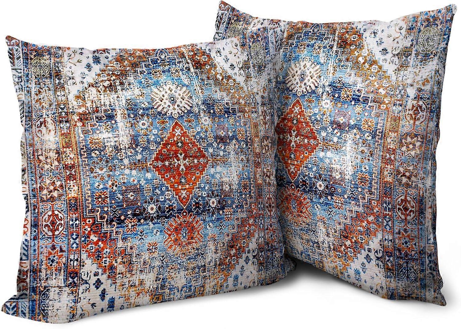 Boho Throw Pillow Covers 20x20 inch Set of 2 Monaco Rug Persian Carpet Double Sided Pattern Cotton Soft Pillow Case Cushion Cover Bohemian Pillowcase