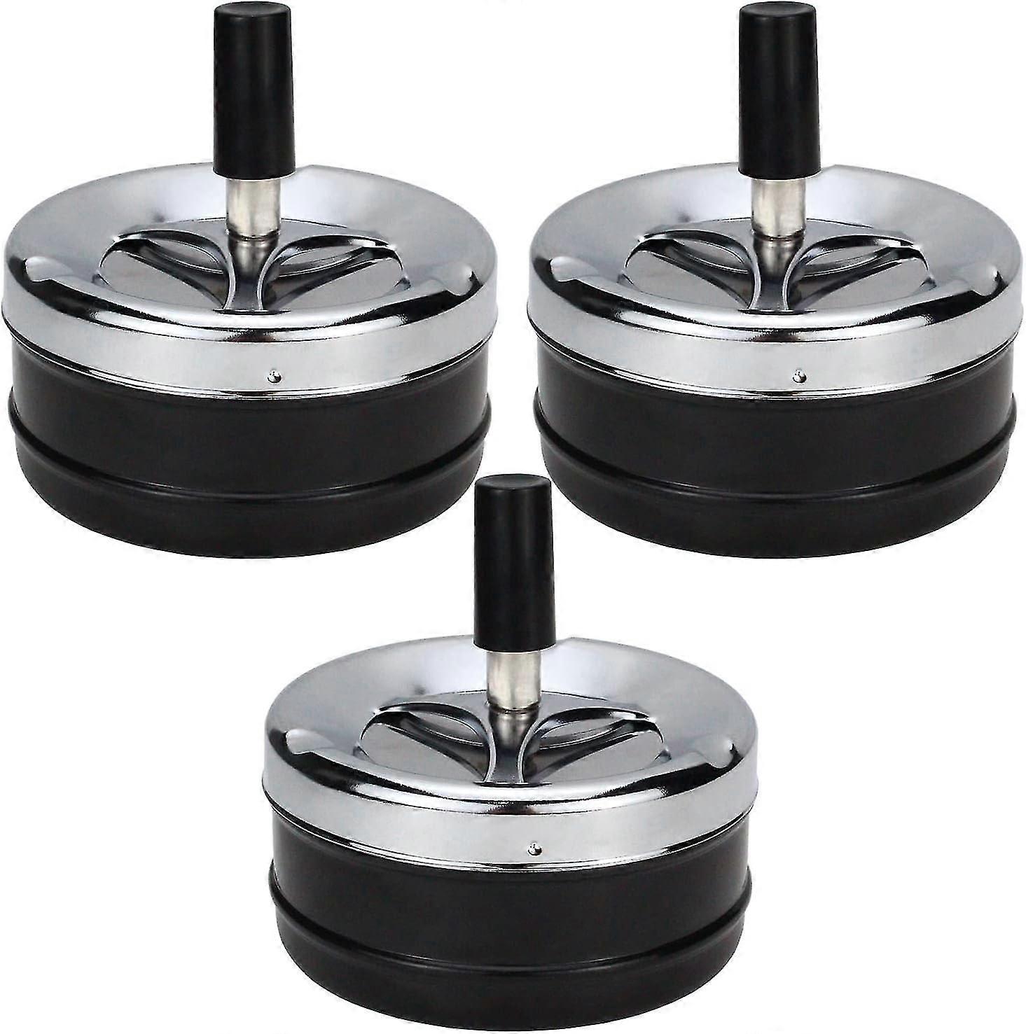 3 st. kromade vridbara askkoppar, roterande askkopp, vindtät askkopp med tryckknapp, för inomhus- och utomhusbruk, svart, modern