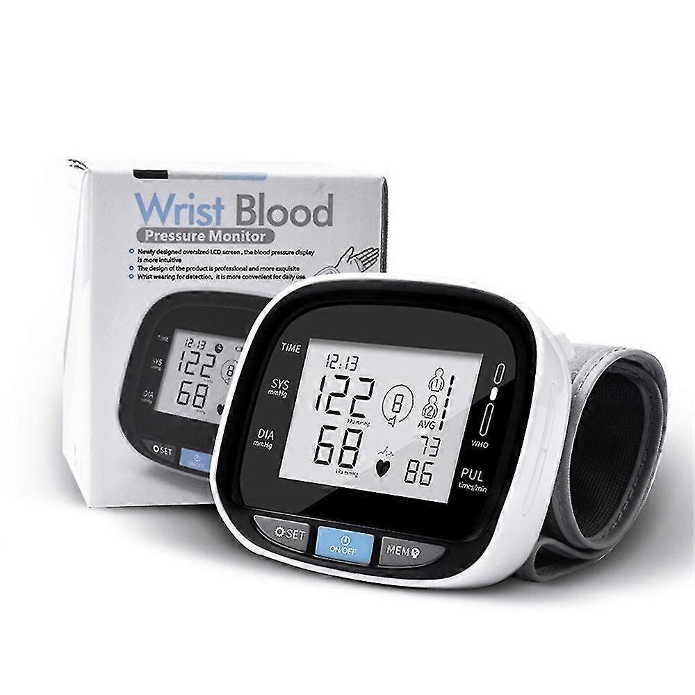Wrist Cuff Blood Pressure Monitor Lcd Display Digital Bp Machine Device Household