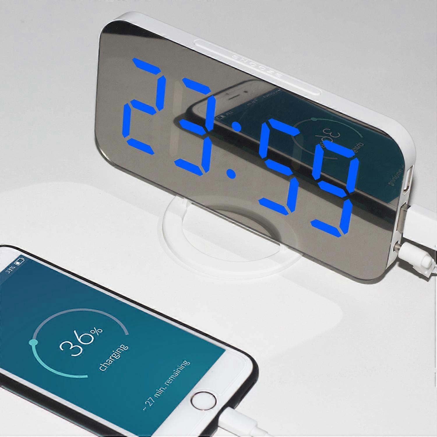 Digital Alarm Clock Desktop Mirror Surface Clock With Dual USB LED Display For Office Home
