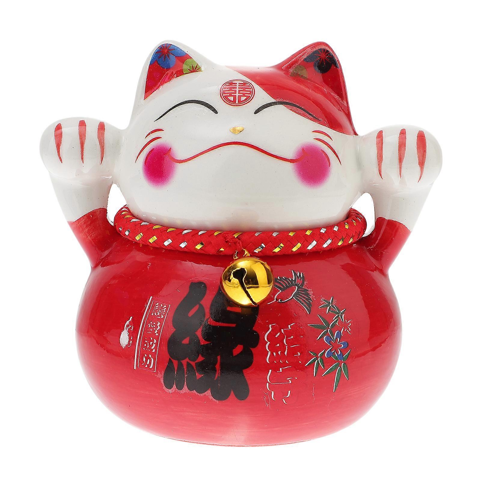 1Pc Desktop Cat Ornament  Creative Lovely Saving Pot Housewarming Gift Red