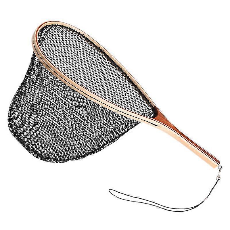 Pêche à la mouche Echette d’atterrissage en bois Nylon Landing Handle Trout Mesh Fish Catch Release Scoop Fish