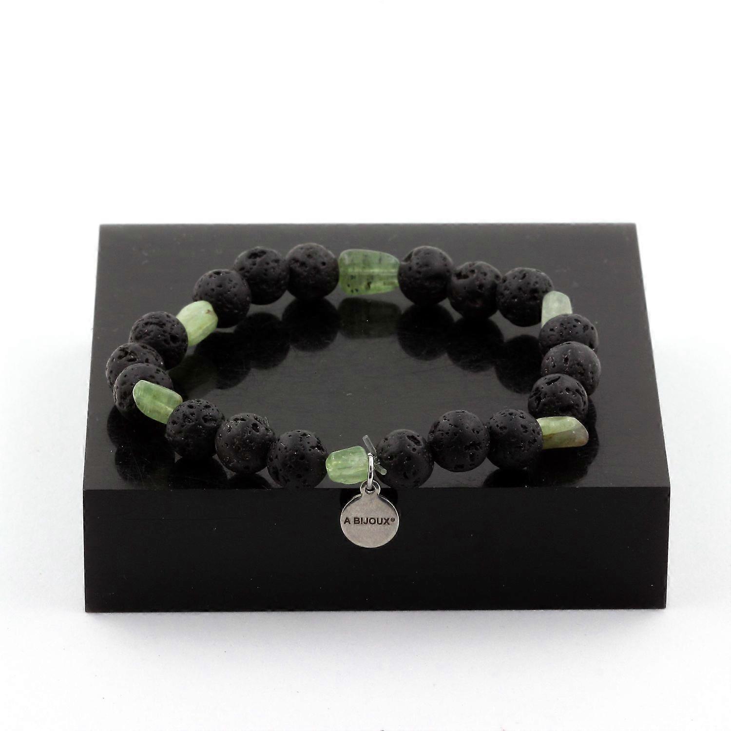 Bracelet Green Apatite from Madagascar + 8 mm Lava Beads