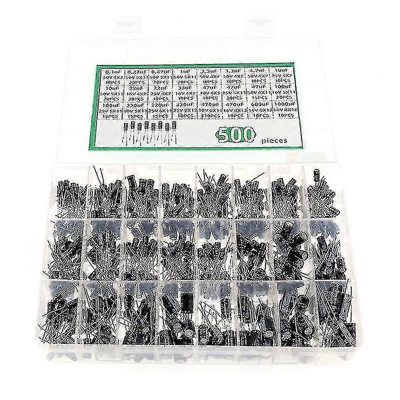 500pcs 50 V Capacitor Eletrolítico Capacitor Sorting Kit Set Box 0.1uf-1000uf 24 Válvulas