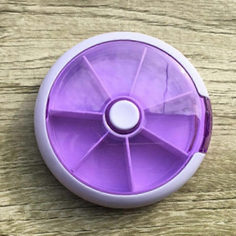Travel Pill Organizer Portable 7 Cells Visible Rotating Pill Box Vitamin Medicine Divider Press to