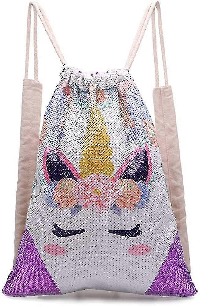 Travelling Backpack Double-sided Sequined Drawstring Backpack For Outdoor Daily Backpack - Purple