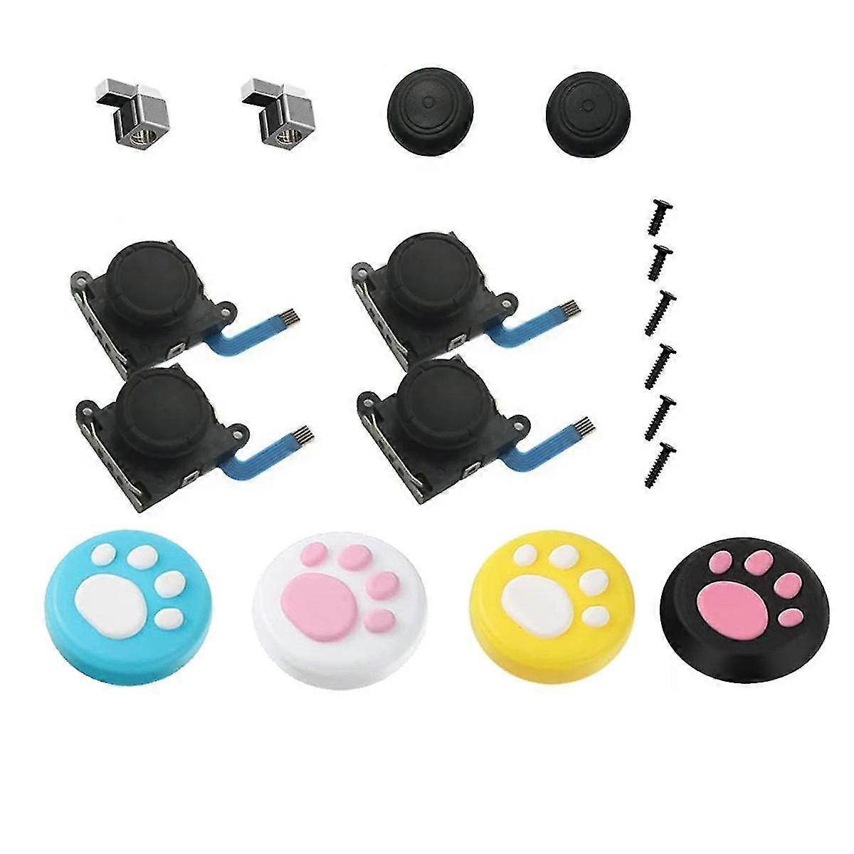 18PCS Set 3D Analog Joystick Switch Lite Joycon Controller Joystick+Cute Joystick Cap Repair Accessories