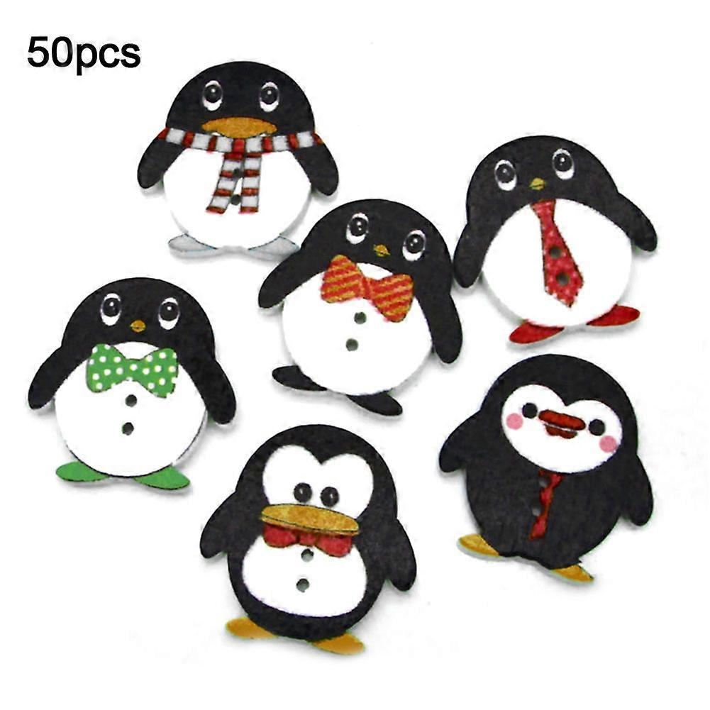 50Pcs Cartoon Penguin 2 Holes Wooden Clothes Sewing Buttons Scrapbooking Decor