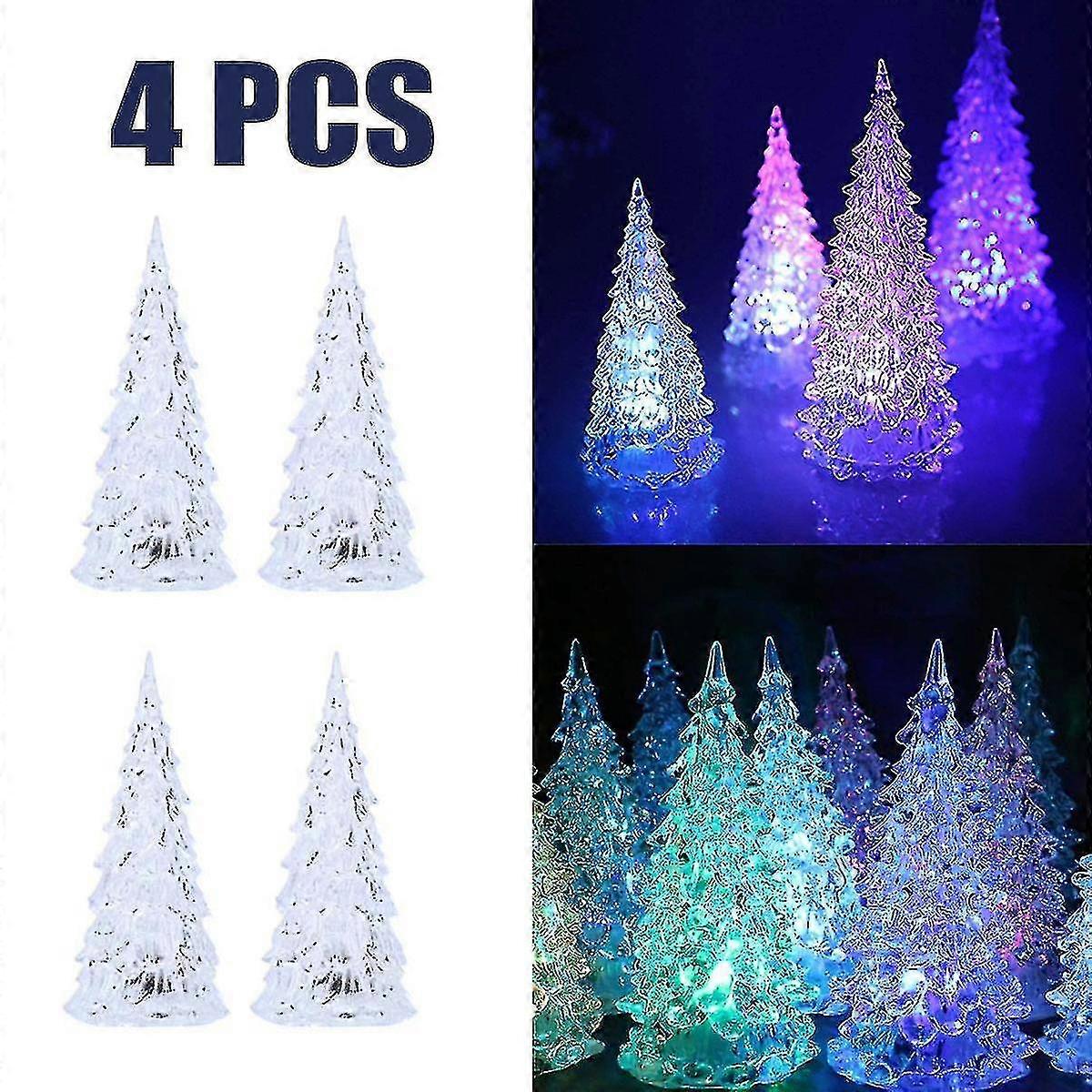 4pcs Led Lighted Christmas Tree Acrylic Colorful Festive Table Decor