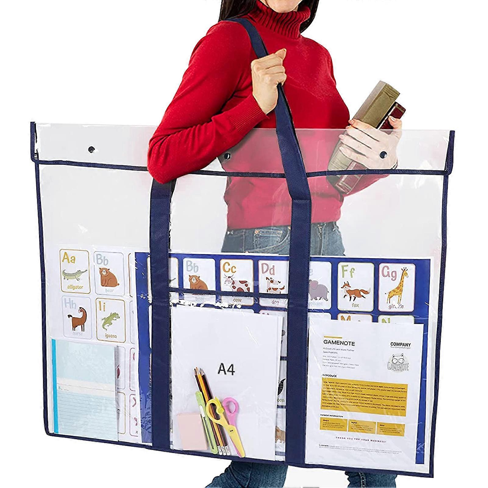 Document Storage Bag Multipurpose Long Handle Transparent Smooth Surface Wide Strap See-through Heavy-duty Super Large Dirt-resistant Bulletin Board H